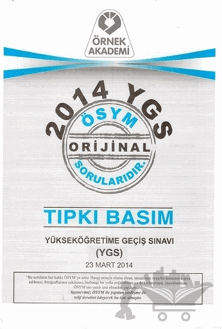2014 YGS ÖSYM Tıpkı Basım Soru Kitapçığı