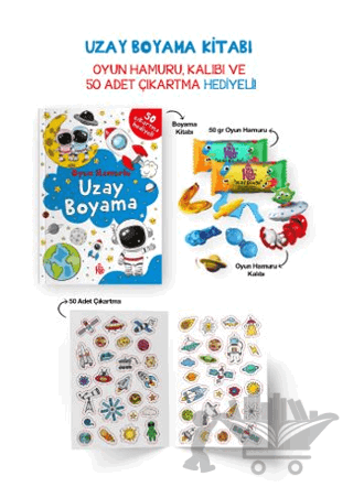 Uzay Boyama Kitabı - Oyun Hamuru, Oyuncak ve Çıkartma Hediyeli